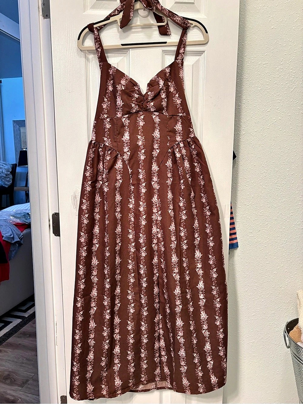 Plush Floral Maxi Dress in Brown & Pink NWT